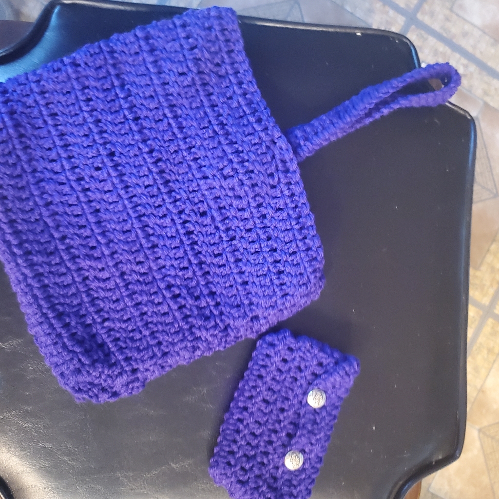 Hand Knitted Purple Bag And Coin Purse